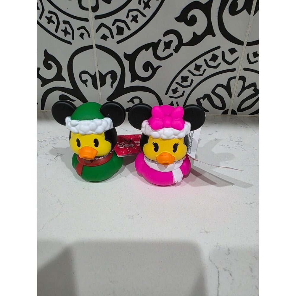 NWT Mickey Mouse Minnie Mouse Lot of 2 Christmas Winter Rubber Duckies Ducky